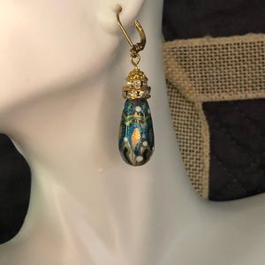 Hand Painted Glass Teardrop Dangle Earrings